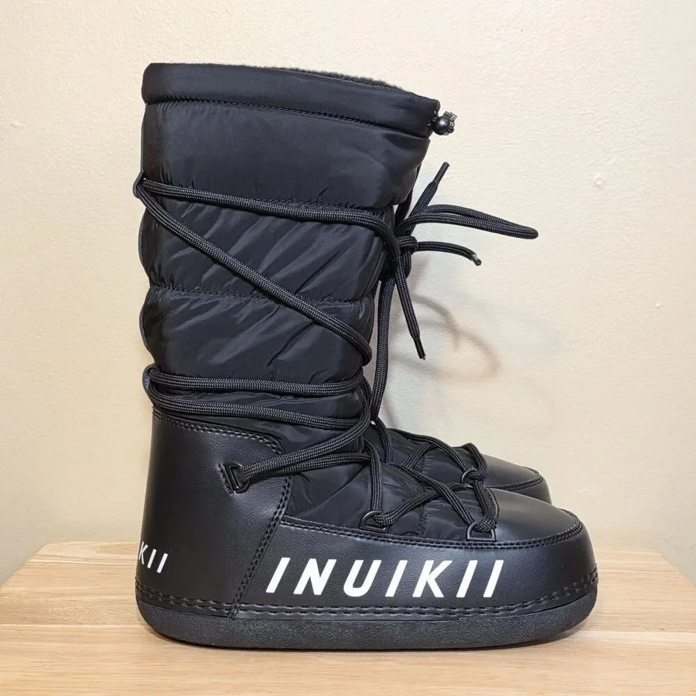 Free People X Inuikii Mountain High Snow Boots Black White Women's Size 39 US 9
